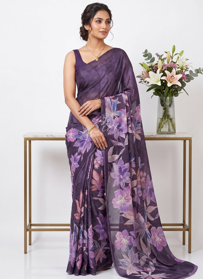 Trendy Digital Print Georgette Saree in Fine Shimmer Stripes