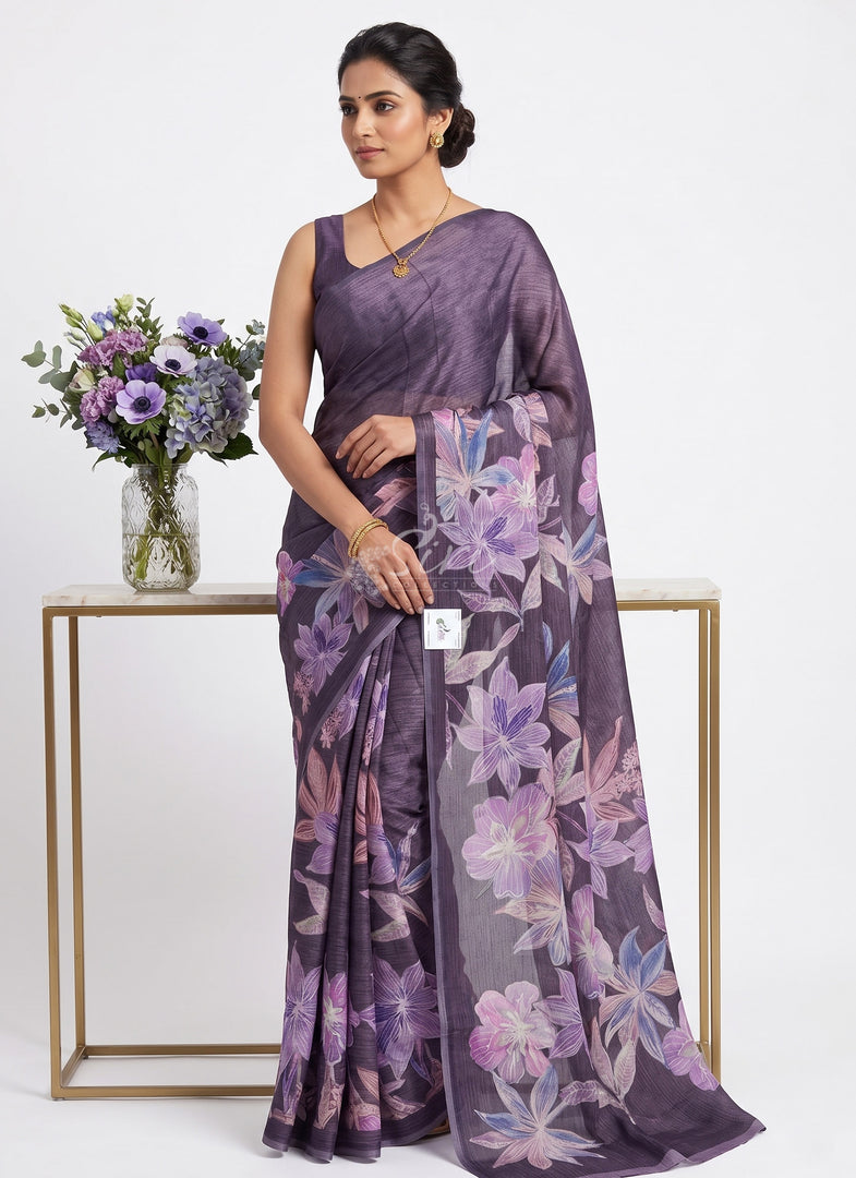 Trendy Digital Print Georgette Saree in Fine Shimmer Stripes