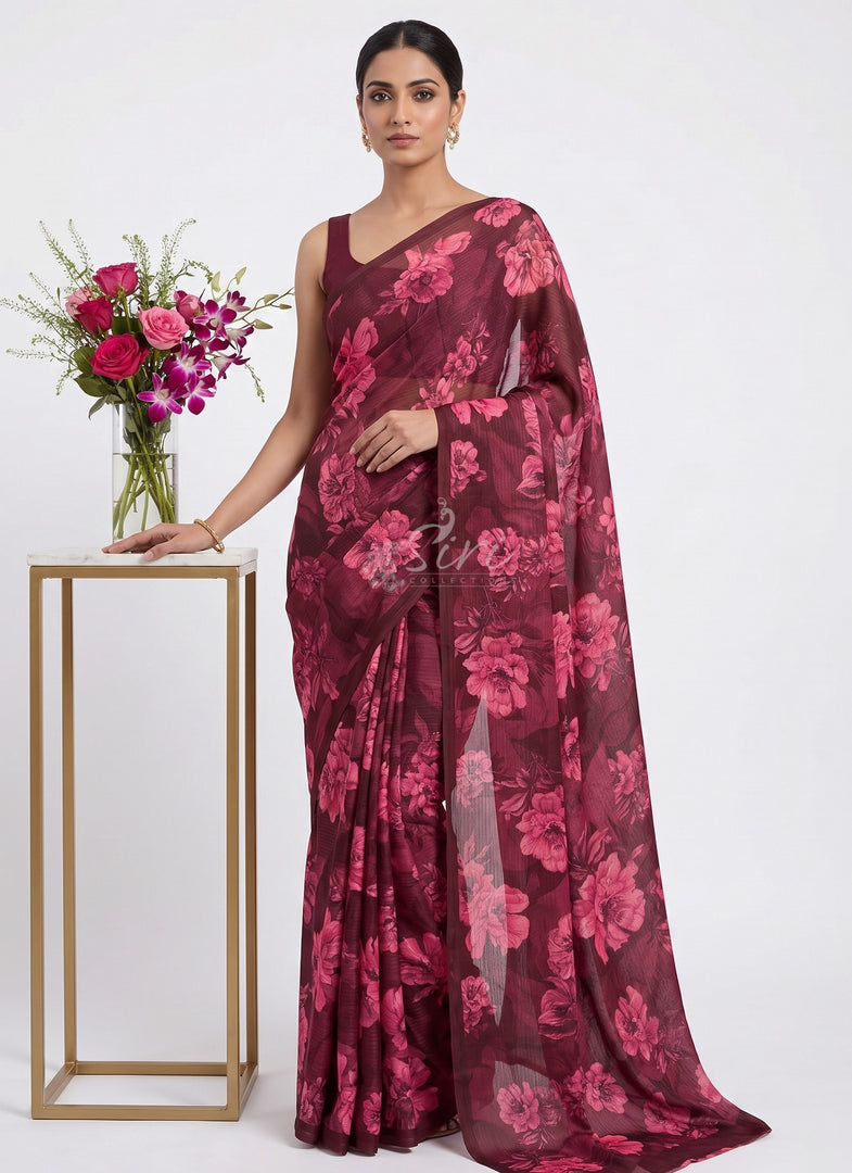 Trendy Digital Print Georgette Saree in Fine Shimmer Stripes