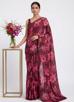 Load image into Gallery viewer, Trendy Digital Print Georgette Saree in Fine Shimmer Stripes