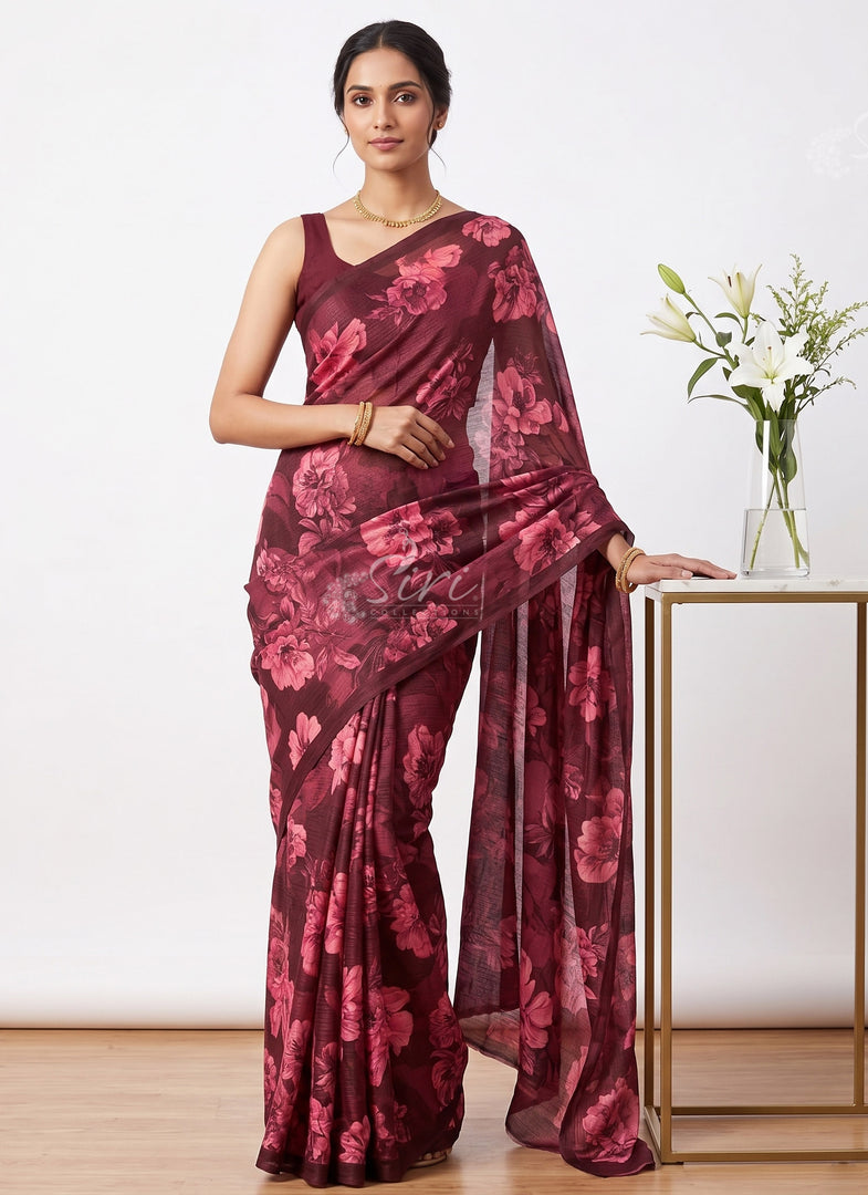 Trendy Digital Print Georgette Saree in Fine Shimmer Stripes