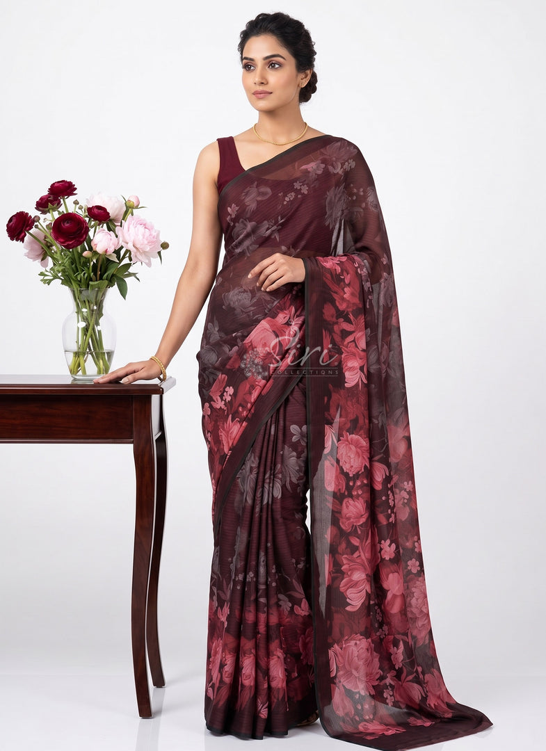 Trendy Digital Print Georgette Saree in Fine Shimmer Stripes