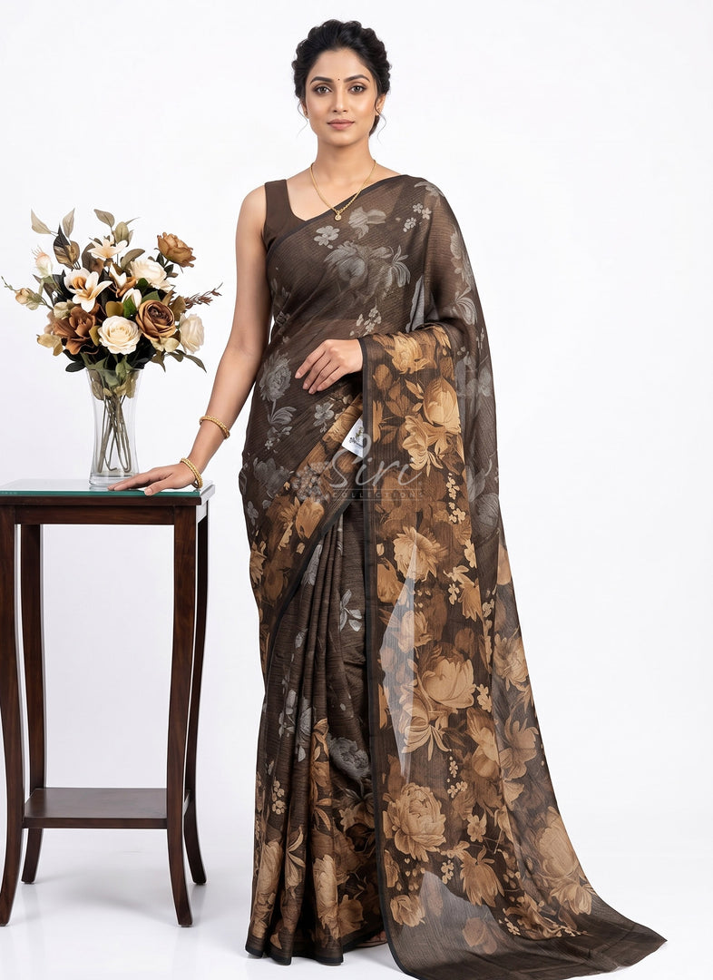 Trendy Digital Print Georgette Saree in Fine Shimmer Stripes