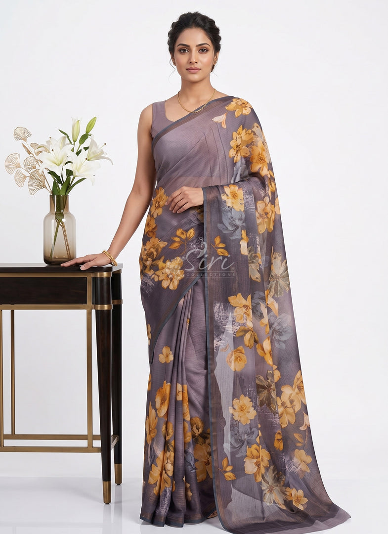 Trendy Digital Print Georgette Saree in Fine Shimmer Stripes