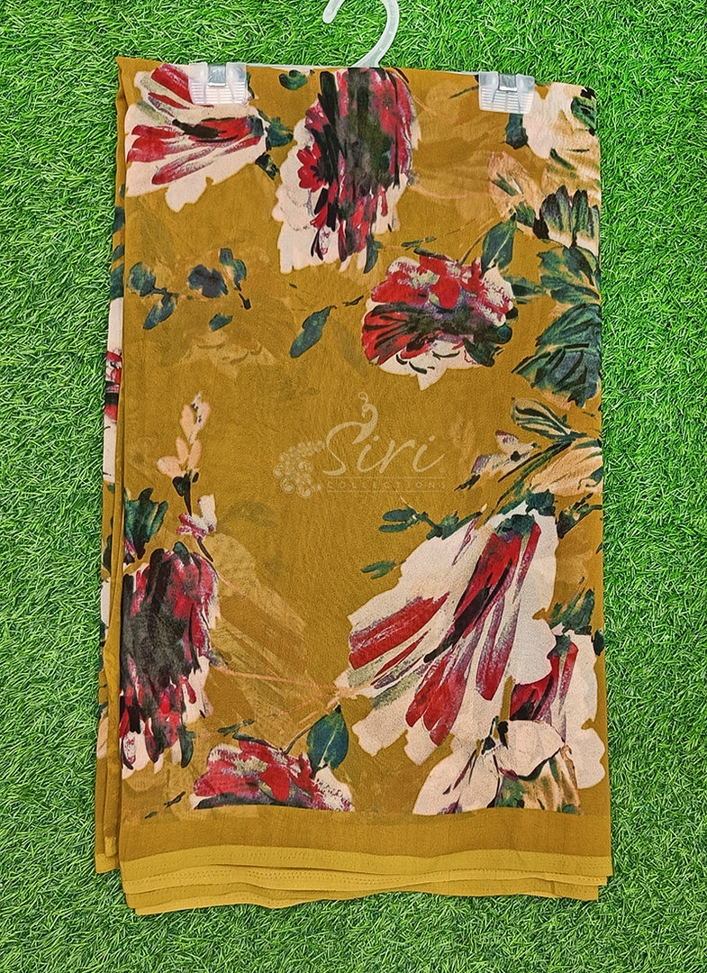 Latest Beautiful Digital Print Floral Georgette Saree