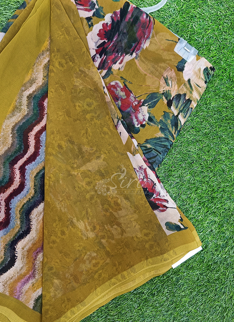 Latest Beautiful Digital Print Floral Georgette Saree