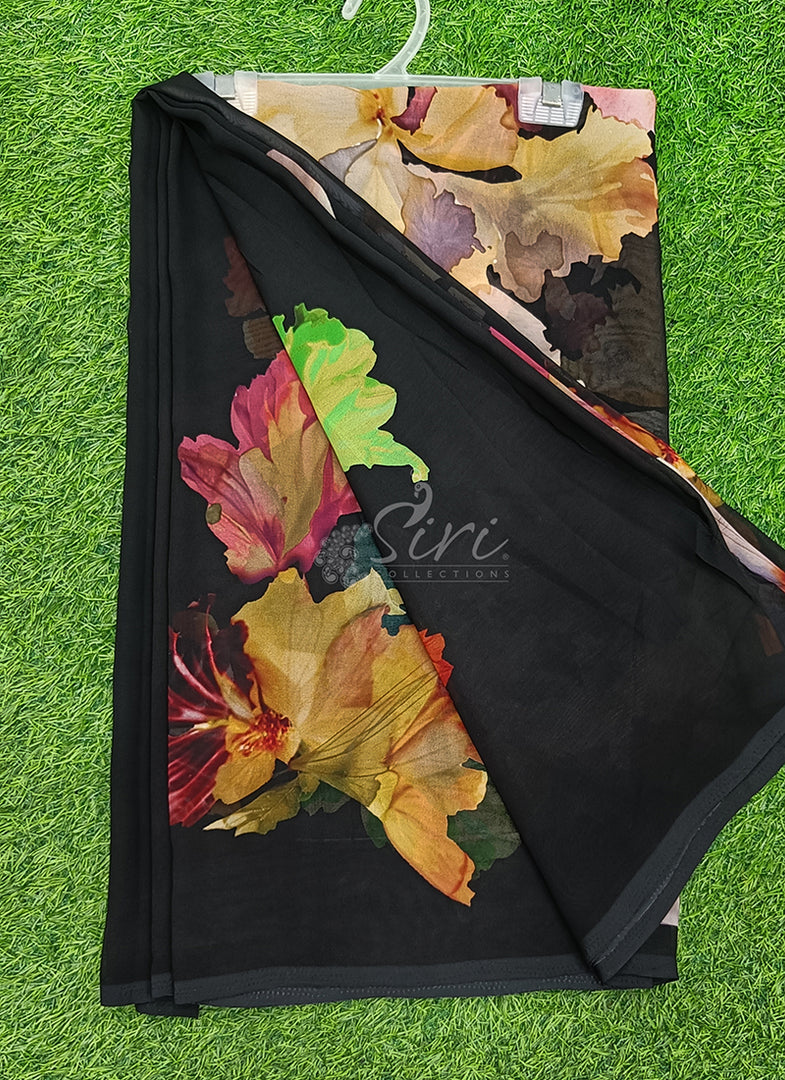Latest Beautiful Digital Print Floral Georgette Saree