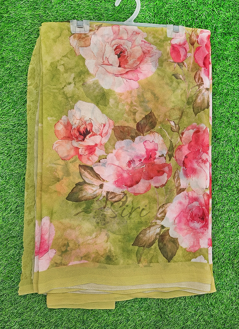 Latest Beautiful Digital Print Floral Georgette Saree