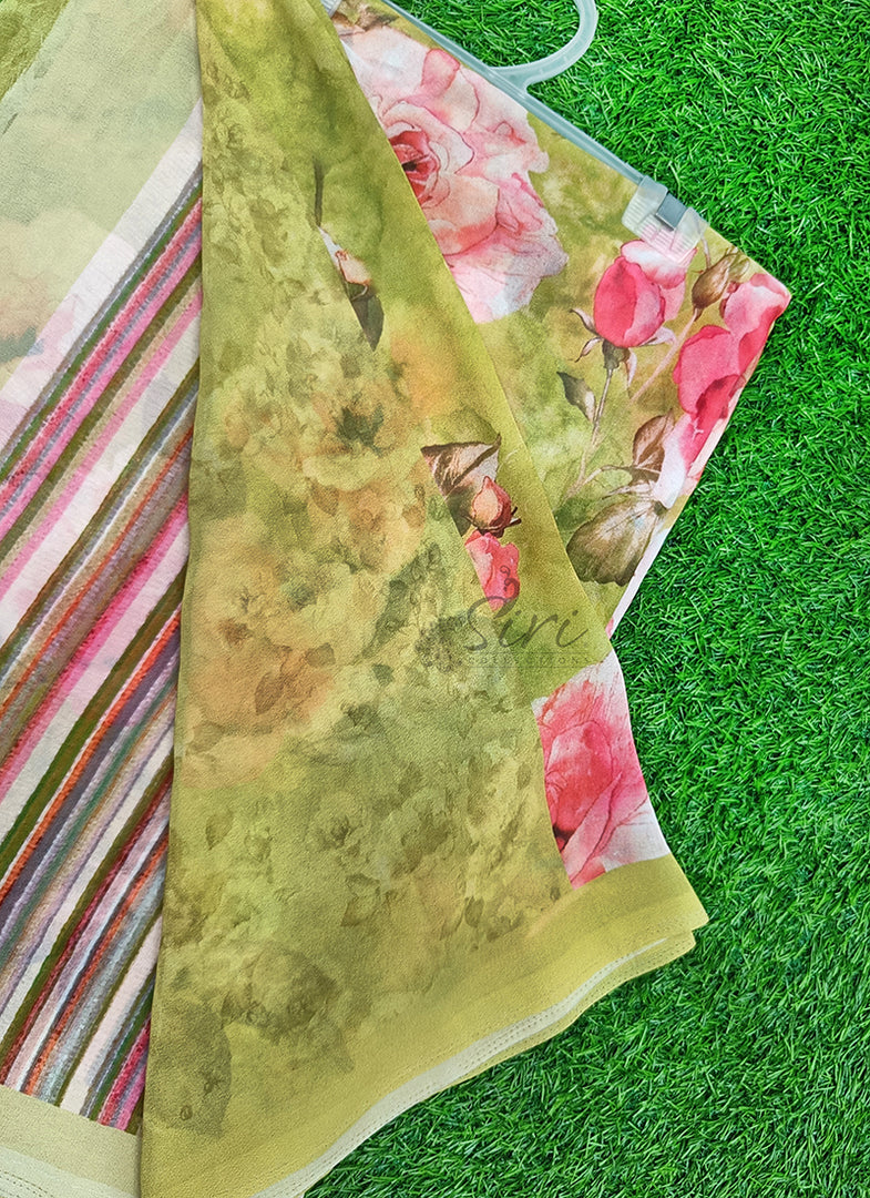 Latest Beautiful Digital Print Floral Georgette Saree