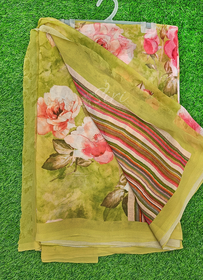 Latest Beautiful Digital Print Floral Georgette Saree