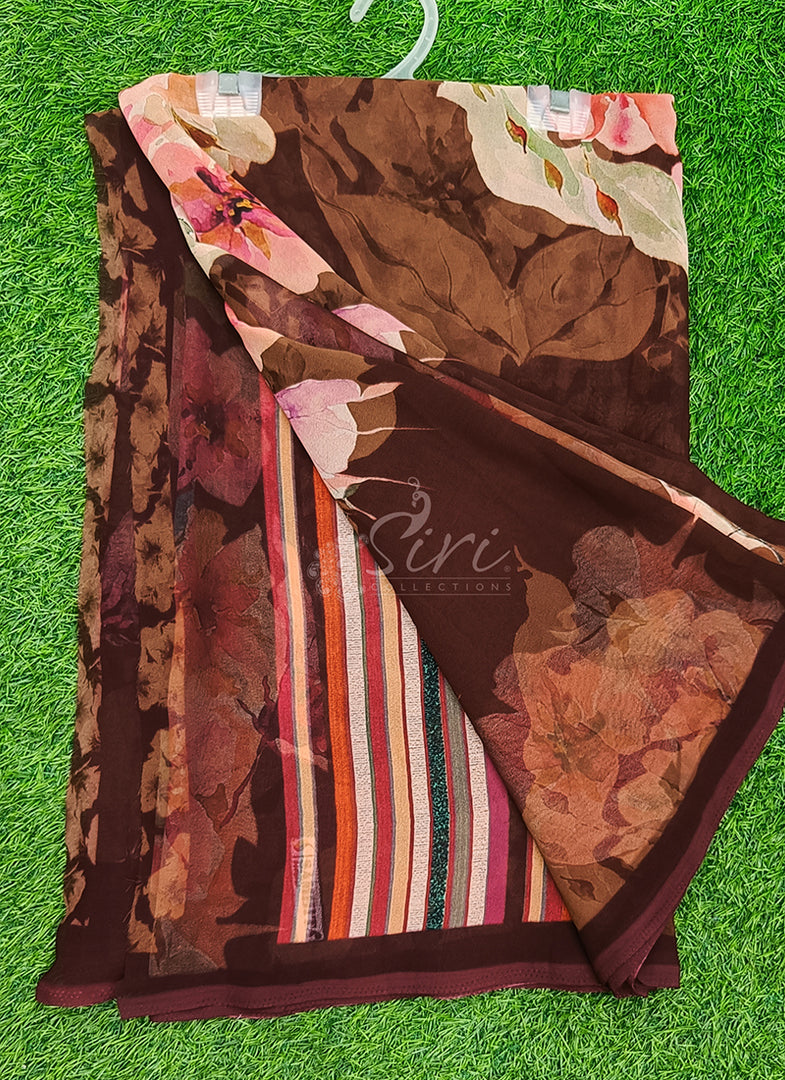 Latest Beautiful Digital Print Floral Georgette Saree