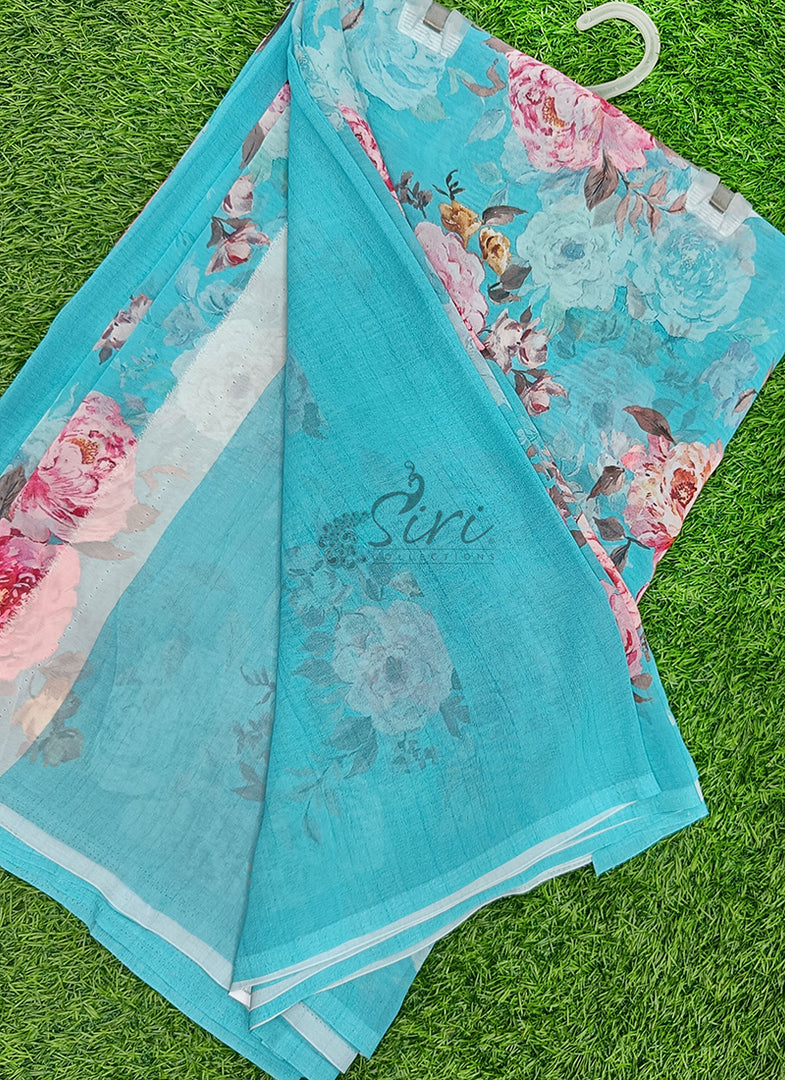 Lovely Premium Digital Print Floral Georgette Saree