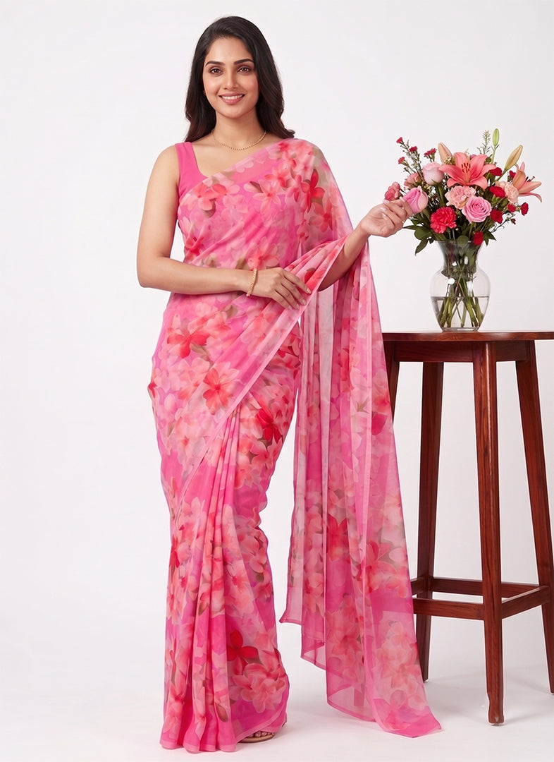 Latest Beautiful Digital Print Floral Georgette Saree