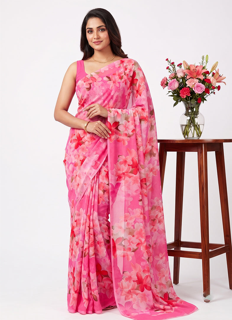 Latest Beautiful Digital Print Floral Georgette Saree