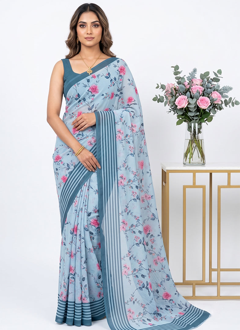 Latest Beautiful Digital Print Floral Georgette Saree