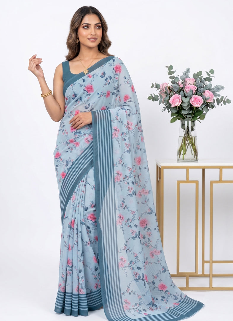 Latest Beautiful Digital Print Floral Georgette Saree