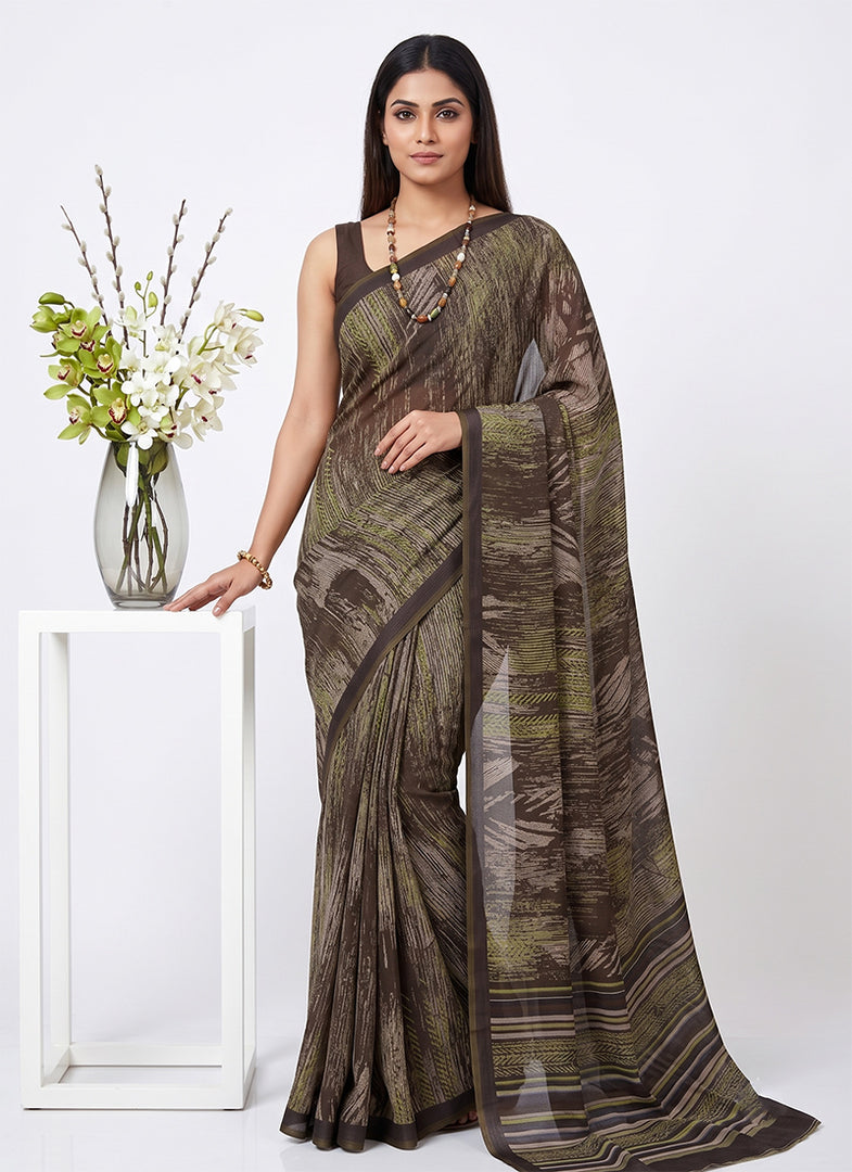 Trendy Digital Print Georgette Saree in Fine Shimmer Stripes