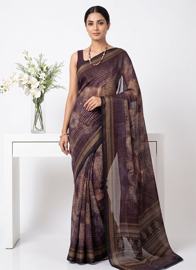 Trendy Digital Print Georgette Saree in Fine Shimmer Stripes
