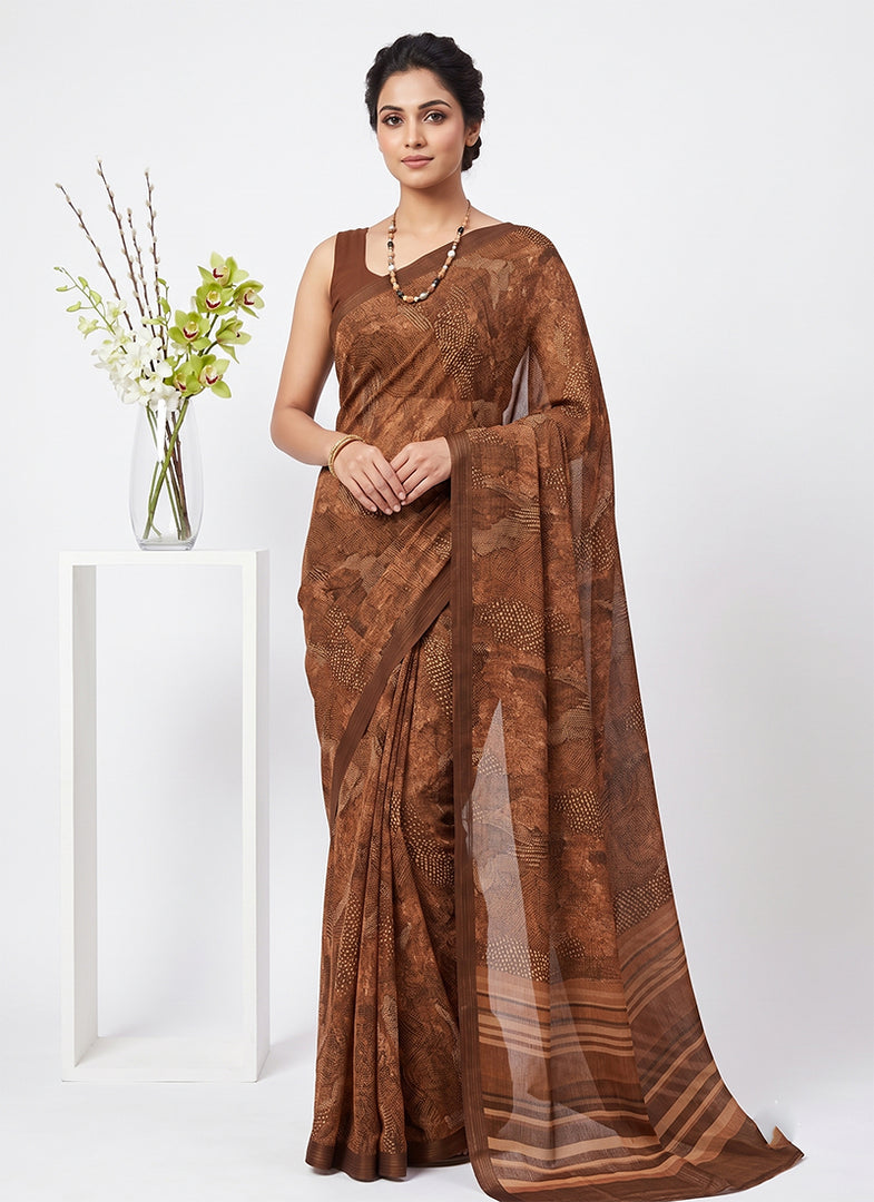 Trendy Digital Print Georgette Saree in Fine Shimmer Stripes
