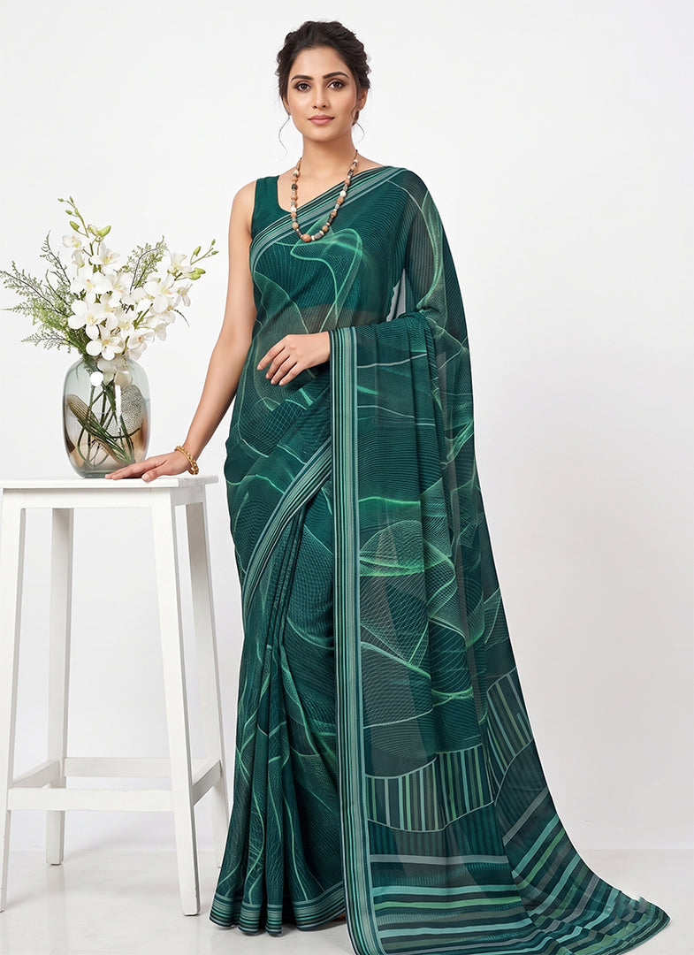 Trendy Digital Print Georgette Saree in Fine Shimmer Stripes