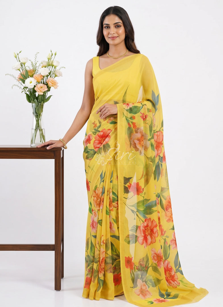 Latest Beautiful Digital Print Floral Georgette Saree