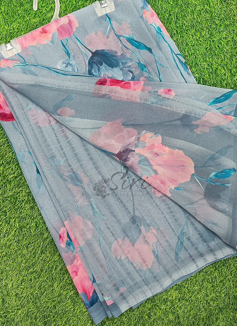 Siri Collections Beautiful Digital Print Floral Georgette Saree