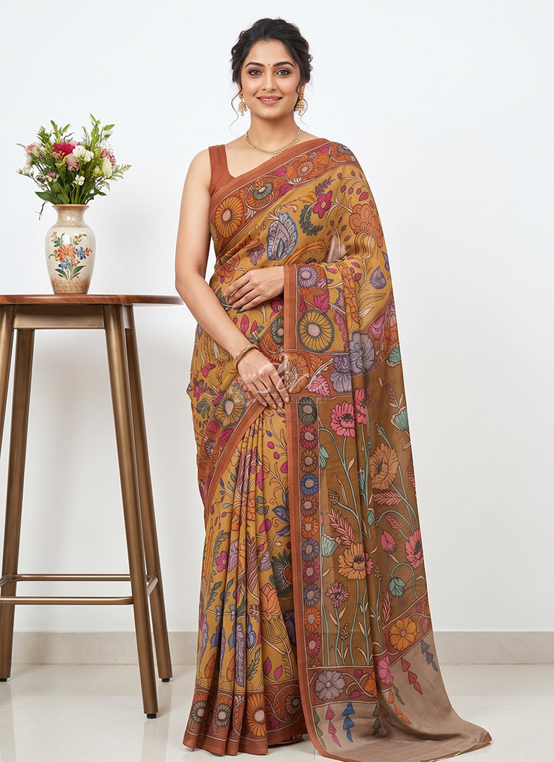 Siri Collections Premium Digital Print Crepe Georgette Saree with Blouse