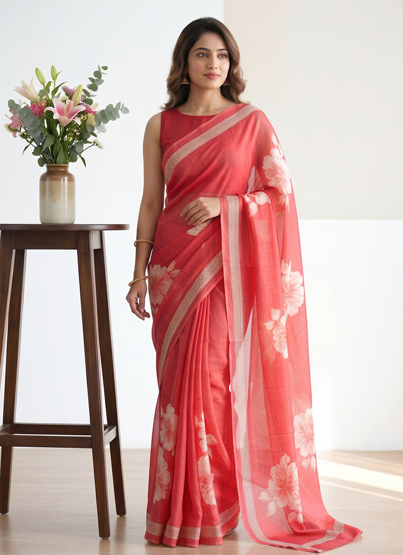 Siri Collections Premium Digital Print Crepe Georgette Saree with Blouse