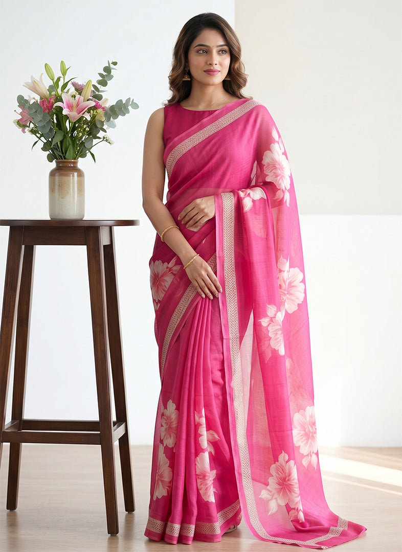 Siri Collections Premium Digital Print Crepe Georgette Saree with Blouse