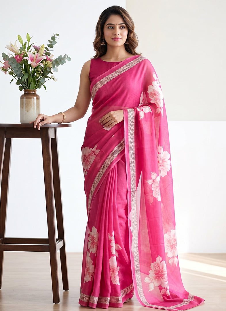Siri Collections Premium Digital Print Crepe Georgette Saree with Blouse