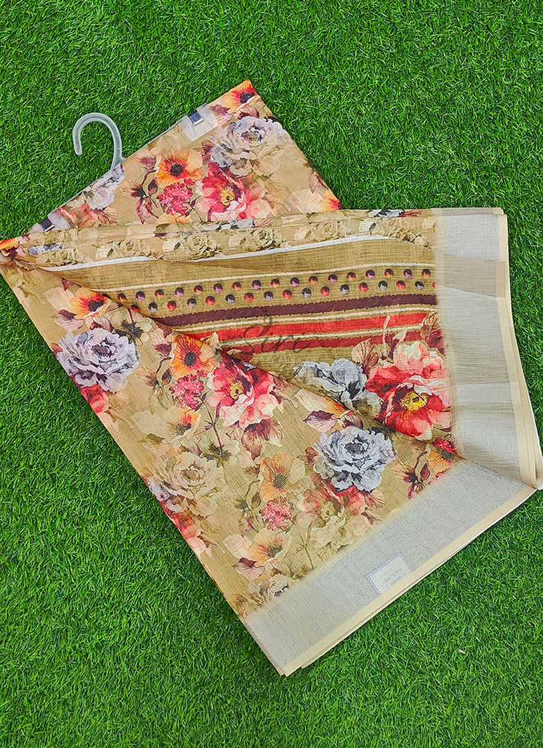 Beautiful Digital Print Linen Saree with Border