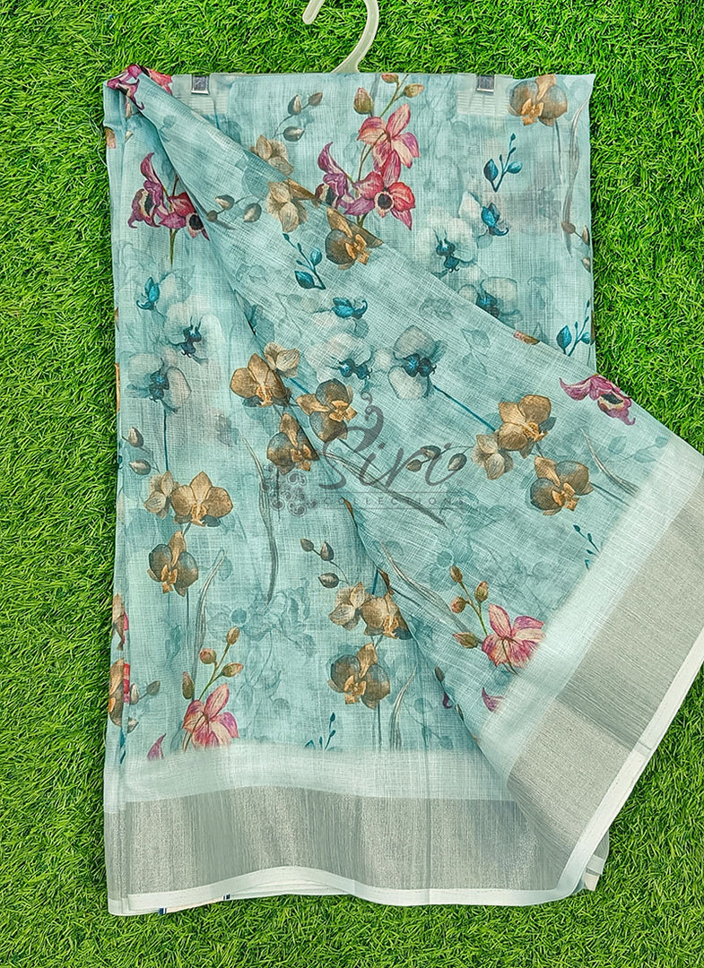 Beautiful Digital Print Linen Saree with Border