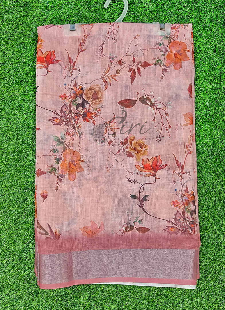 Beautiful Digital Print Linen Saree with Border