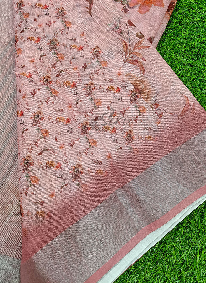 Beautiful Digital Print Linen Saree with Border