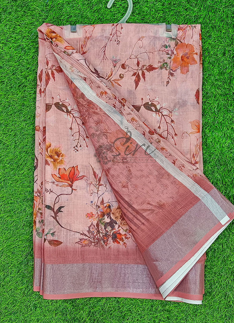 Beautiful Digital Print Linen Saree with Border