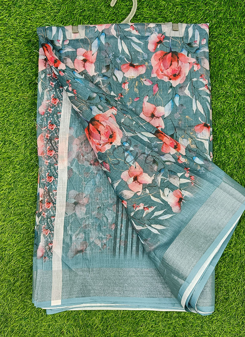 Beautiful Digital Print Linen Saree with Border