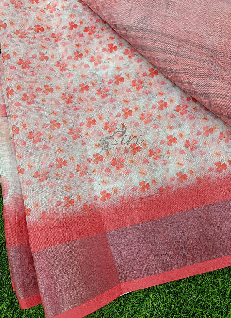 Beautiful Digital Print Linen Saree with Border