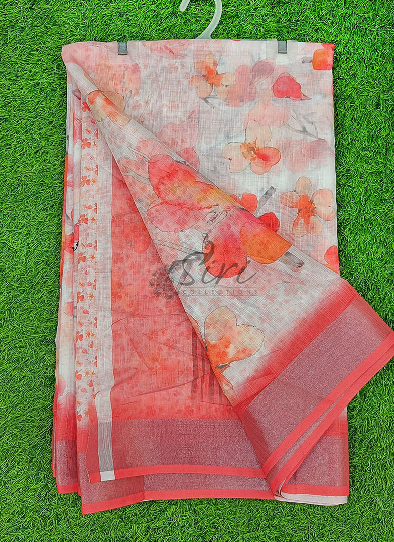 Beautiful Digital Print Linen Saree with Border