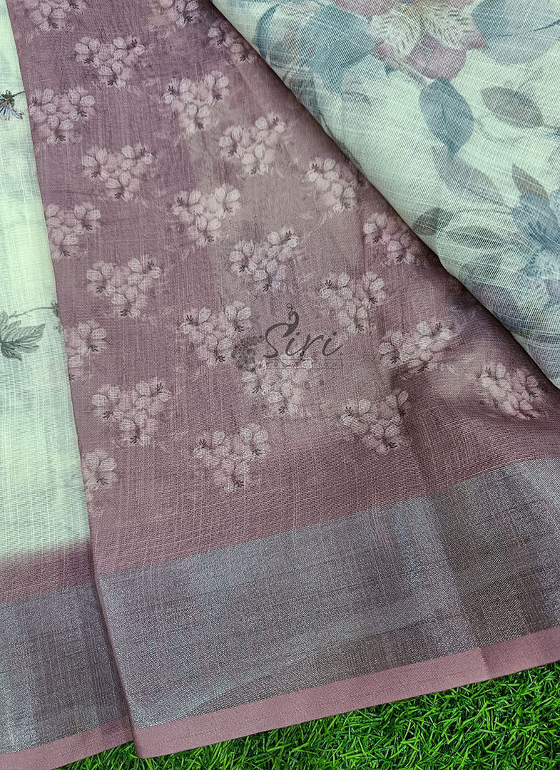 Beautiful Digital Print Linen Saree with Border