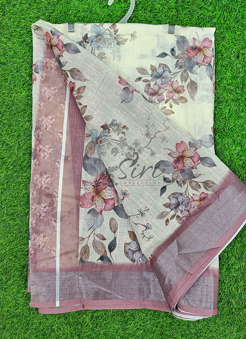 Beautiful Digital Print Linen Saree with Border