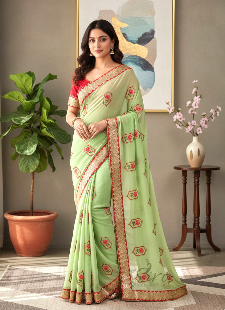 Designer Chinon Crepe Saree in Designer Sequins Borders