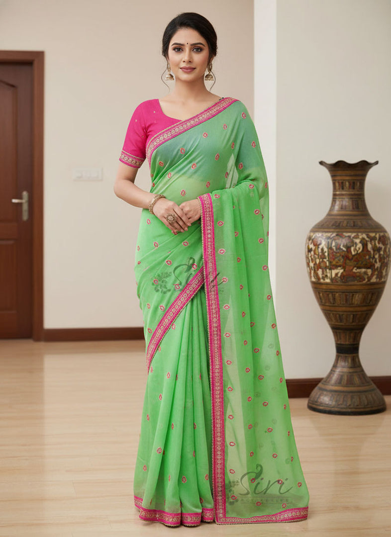 Designer Chinon Crepe Saree With Embroidery Work Butis