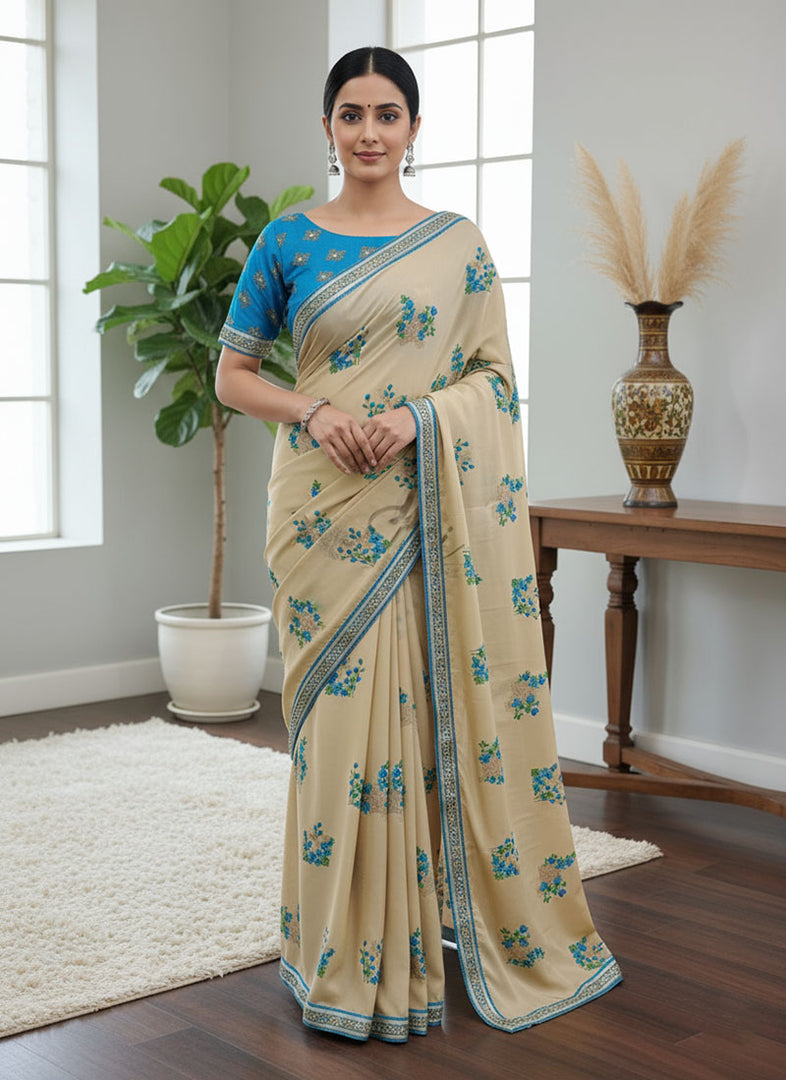 Designer Chinon Crepe Saree in Embroidery Work Butis
