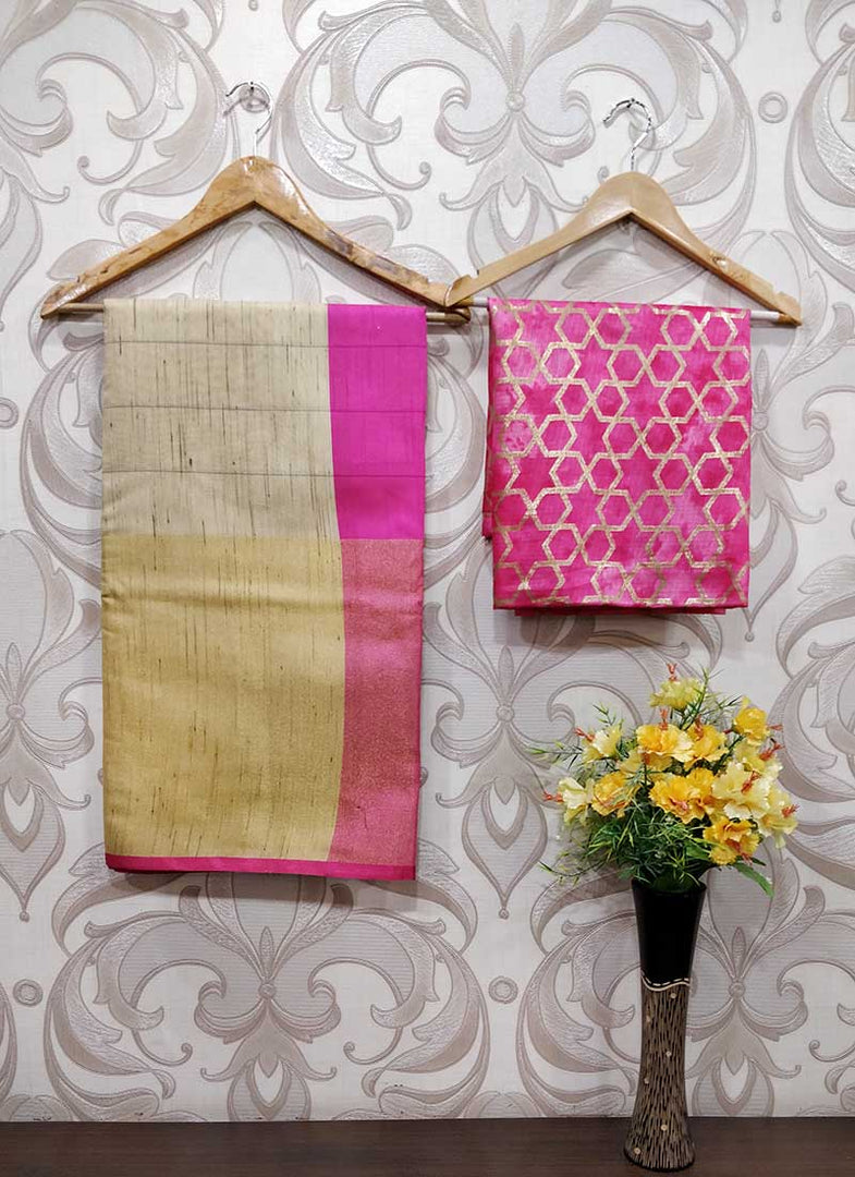 Beautiful Fancy Jute Saree with Printed Blouse