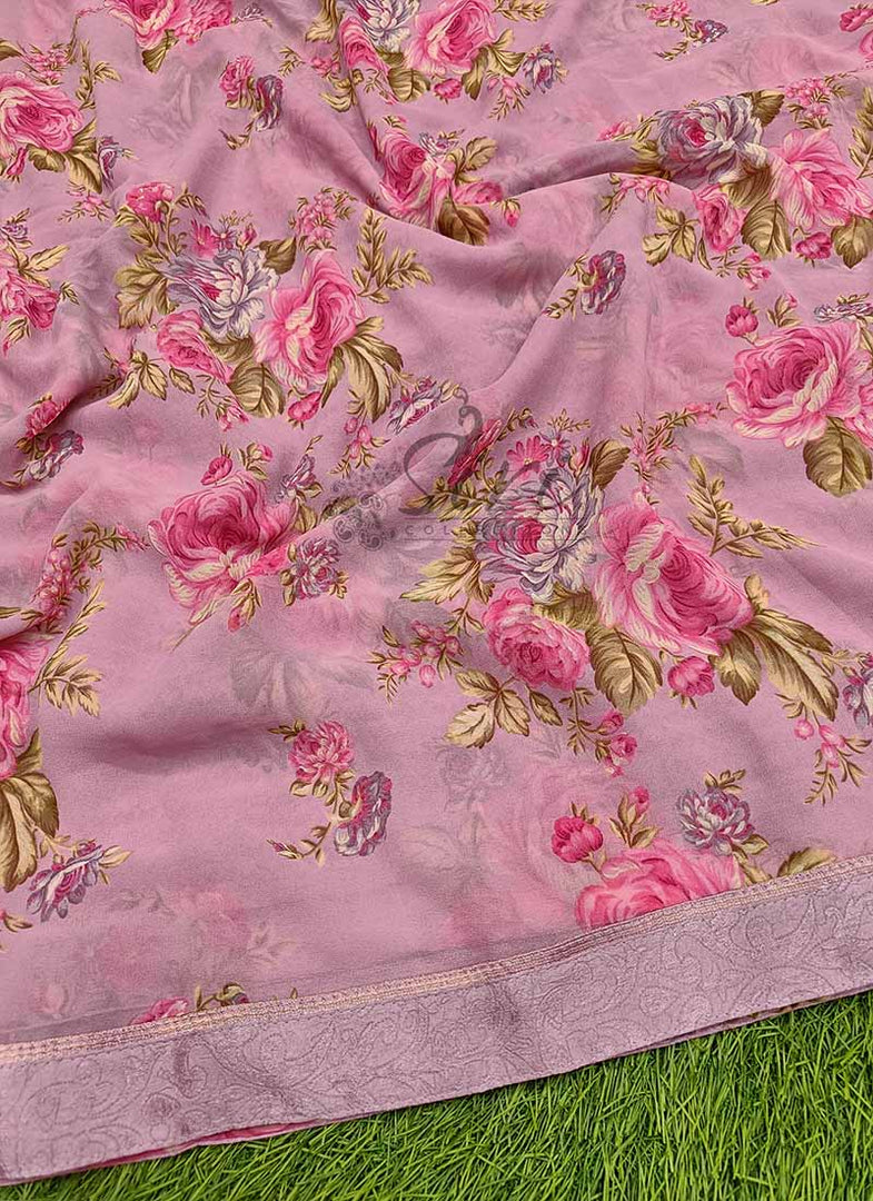 Lovely Floral Print Designer Georgette Saree