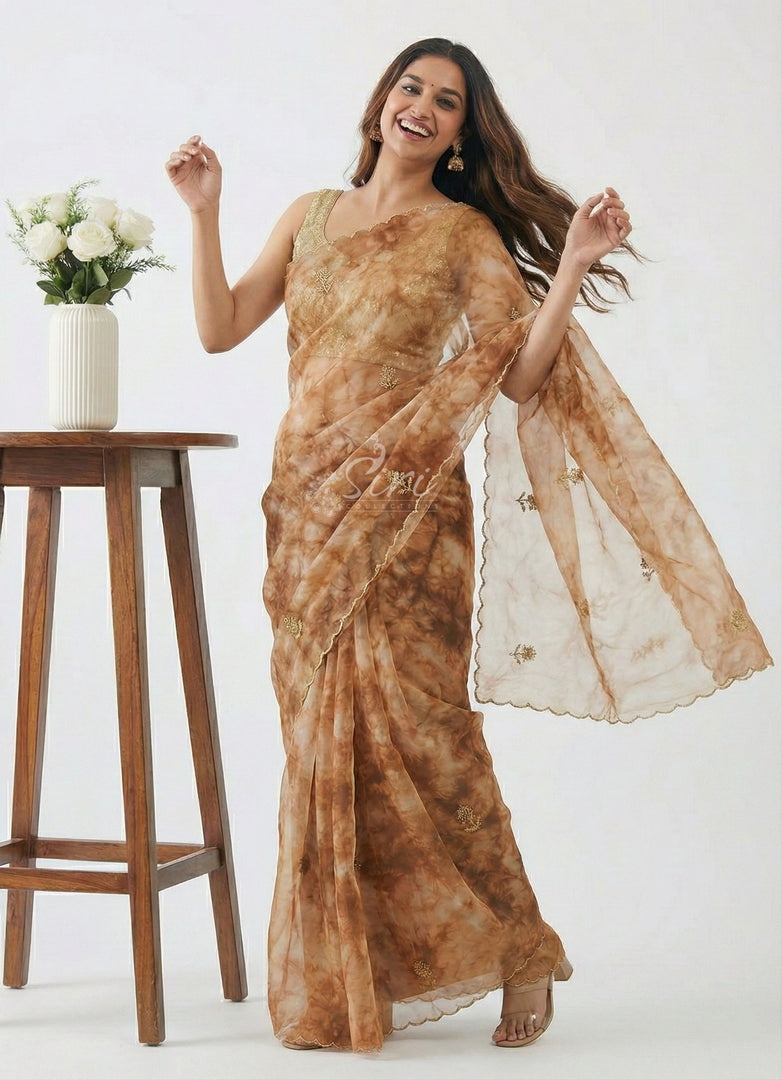 Lovely Shibori Design Organza Saree in Handwork