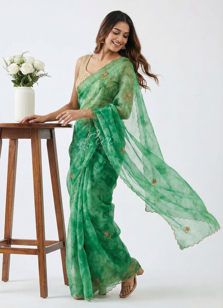 Lovely Shibori Design Organza Saree in Handwork
