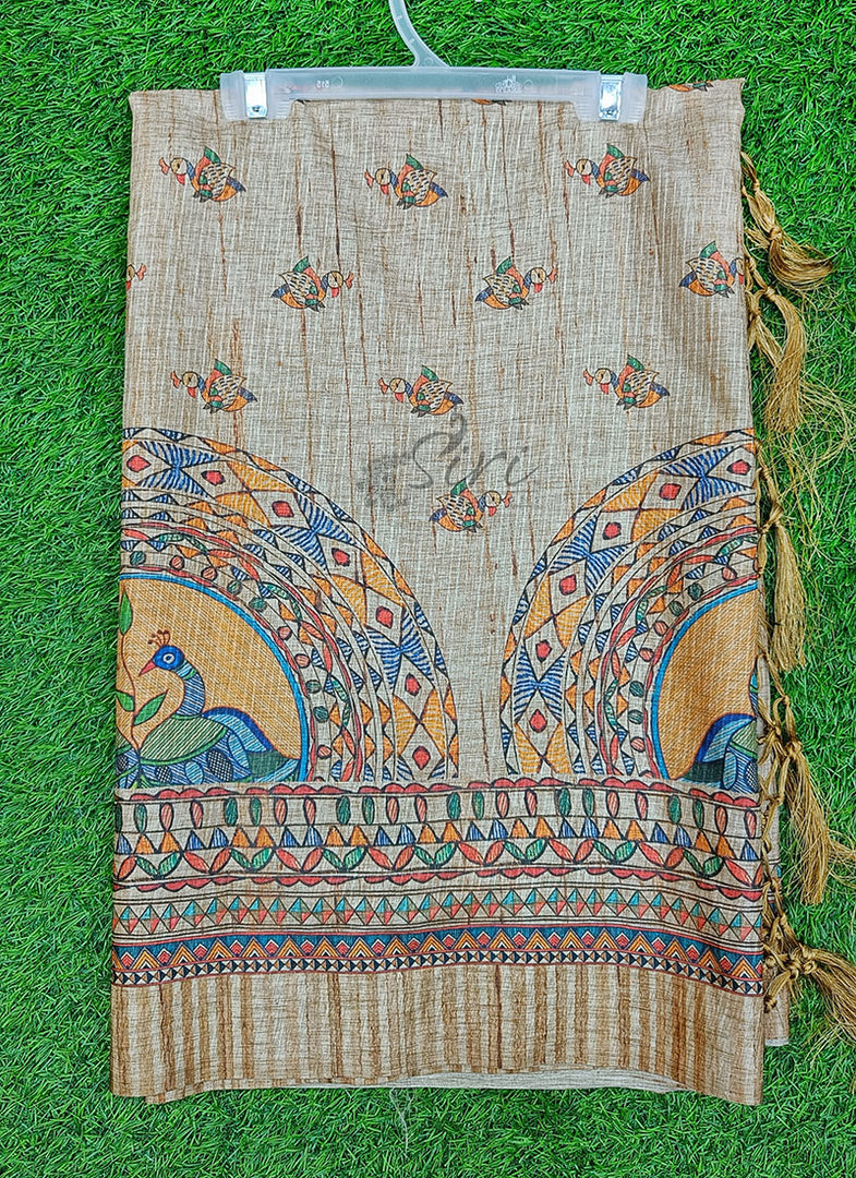 Elegant Semi Tussar Saree in Madhubani Print