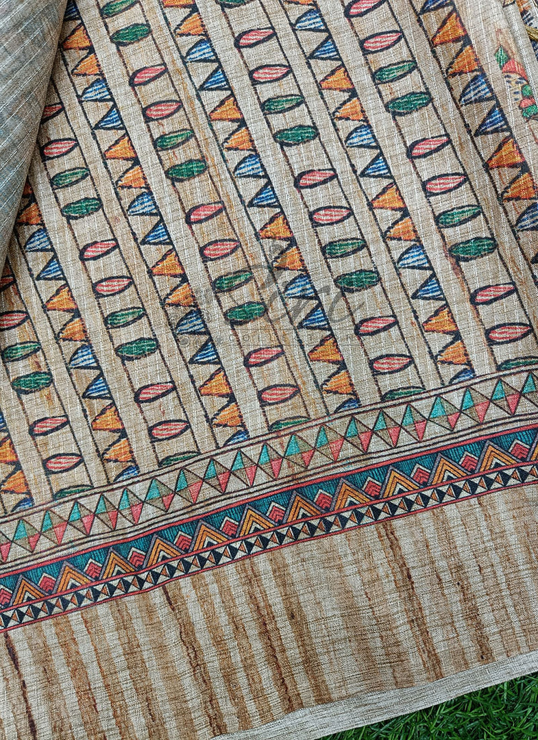 Elegant Semi Tussar Saree in Madhubani Print