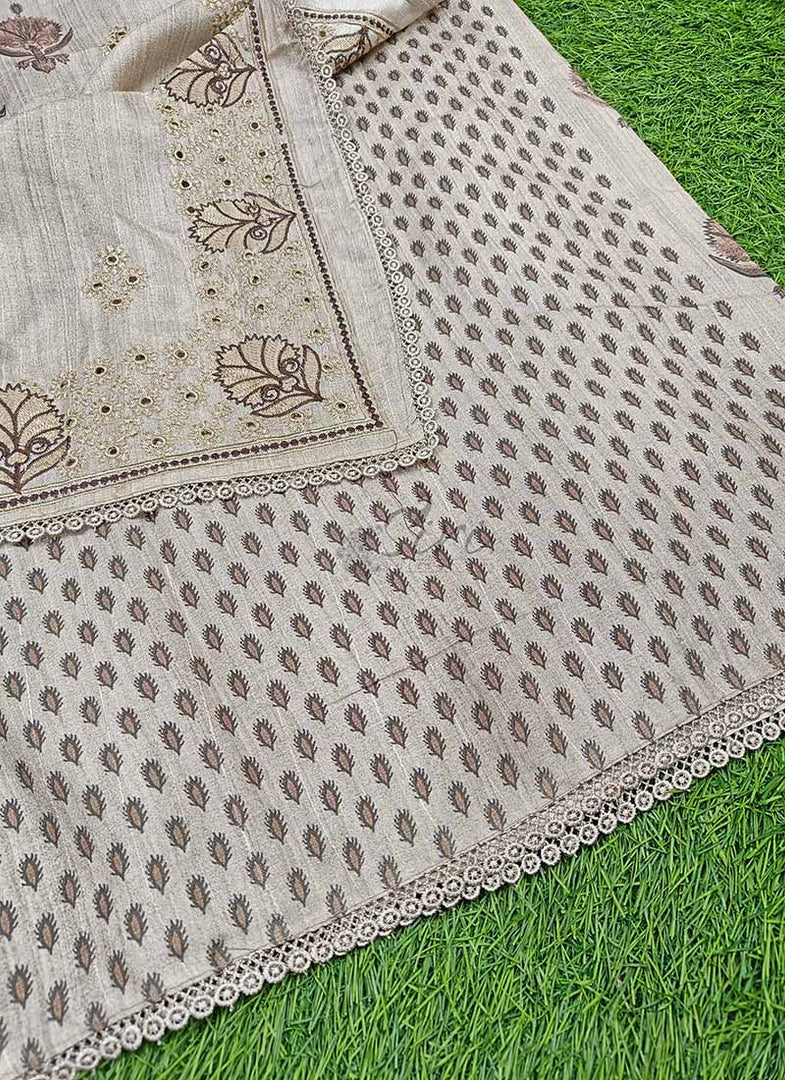 Designer Digital Print Semi Tussar Saree in Cutwork Borders